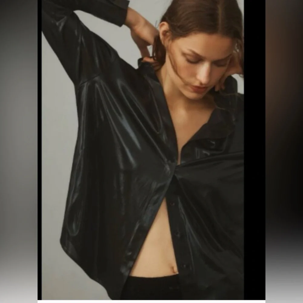 NWT Size S - By Anthropologie Shine Shirt in Black - Picture 15 of 16